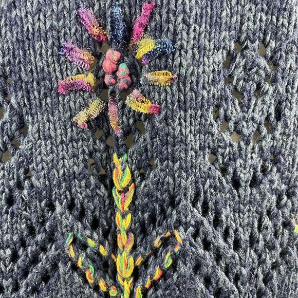 Vintage Express Tricot Hand Knit Multi Color Floral Design Size Large Cardigan - Picture 8 of 12